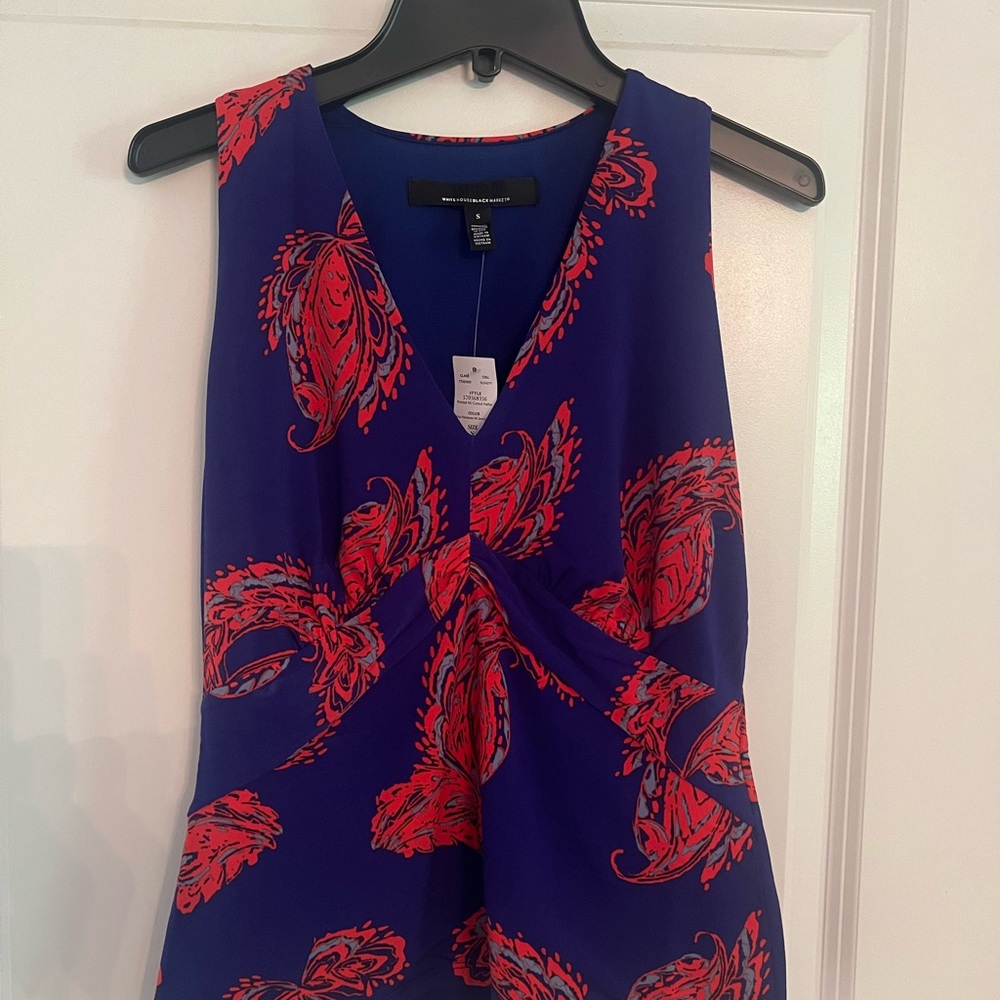White House Black Market Blue and Red Paisley Blouse